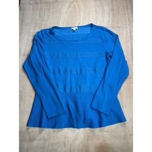 New York Company Blue Textured Stripe Peplum Knit Top Womens XL